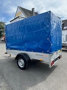 Tieflader Anhänger Saris 255x133x150 cm Plane und Gestell 750 kg